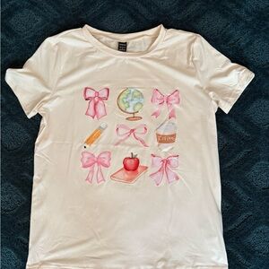 SHEIN Cream Tee with Pink and Multicolor Motifs
